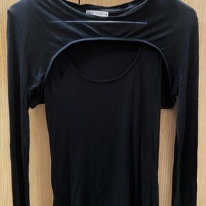 Zara Black Long Sleeve Cutout Top